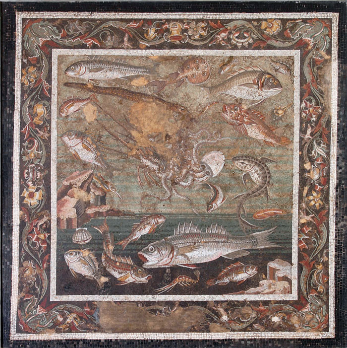Casa del Fauno di Pompei, mosaico con scena marina e pesci, I secolo a.C. 