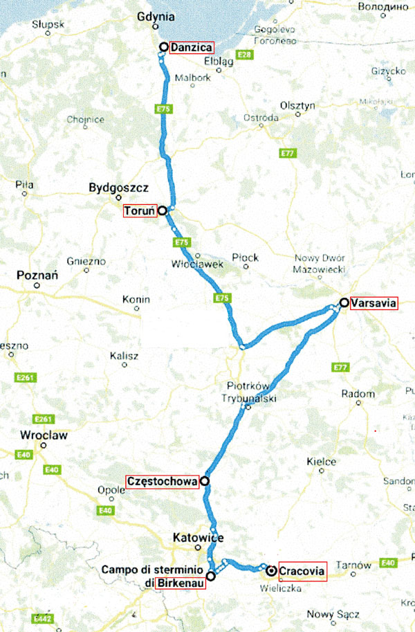 Mappa del tour in Polonia