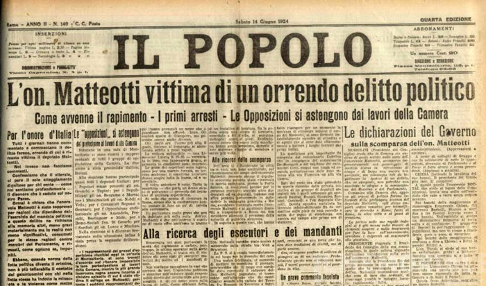 L'assassino di Giacomo Matteotti avvenne il 10 giugno 1924