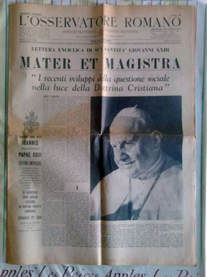 20 maggio 1961: Papa Giovanni XXIII pubblica la Lettera Enciclica 