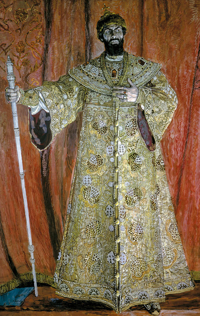 Fëdor Ivanovič Šaljapin ritratto da A. J. Golovin nel ruolo di Boris Godunov (1912)