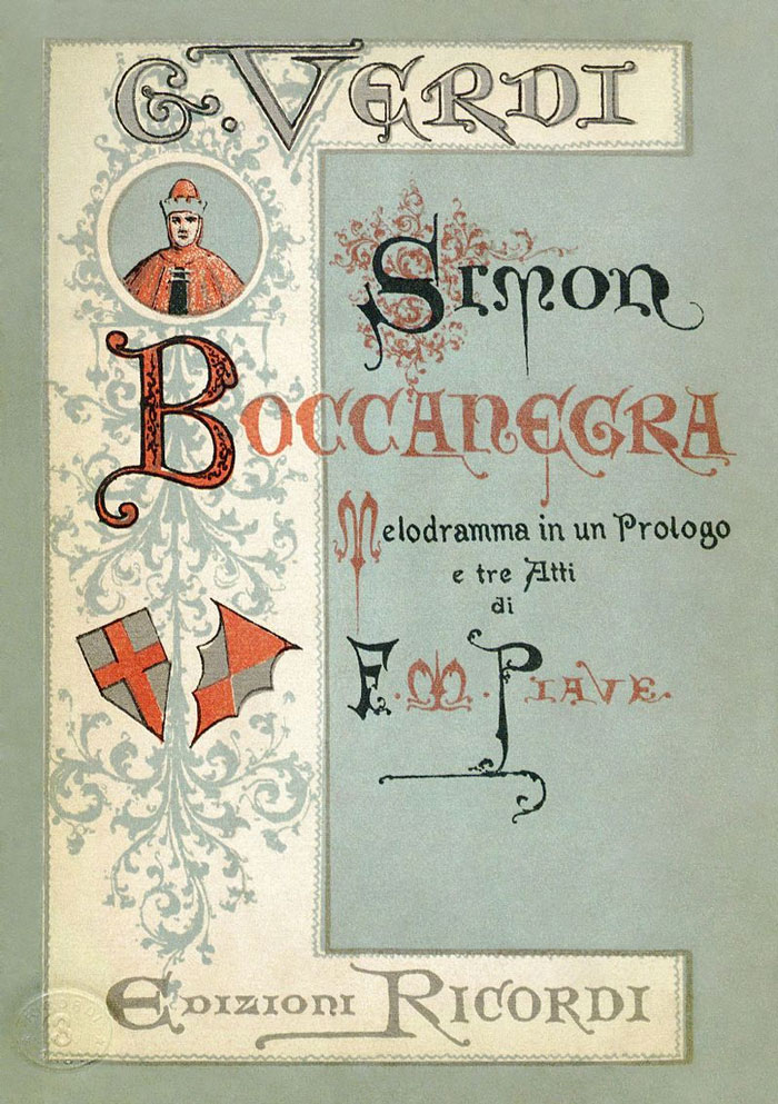 Copertina della prima edizione libretto per la revisione del 1881 del Simon Boccanegra, di Giuseppe Verdi