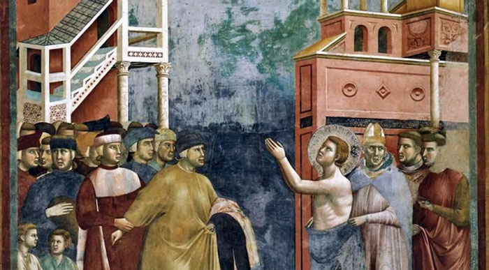 San Francesco rinuncia ai beni terreni o Rinuncia agli averi è la quinta delle ventotto scene del ciclo di affreschi delle Storie di san Francesco della Basilica superiore di Assisi, attribuiti a Giotto. Fu dipinta verosimilmente tra il 1295 e il 1299