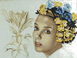 Tamara de Lempicka, Jeune femme à la couronne de fleurs (1950 circa)