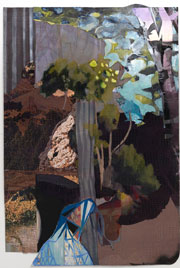 Alessandro Roma. Humus, 2010. Olio, smalto, organza e collage su carta, cm 150 x 100 