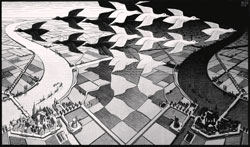 Escher, Giorno e notte, 1938, xilografia a due colori